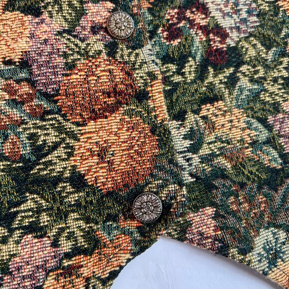 Vintage Gemilli Tapestry Floral Vest Large Made In USA Cotton Front Satiny Back - Picture 3 of 10